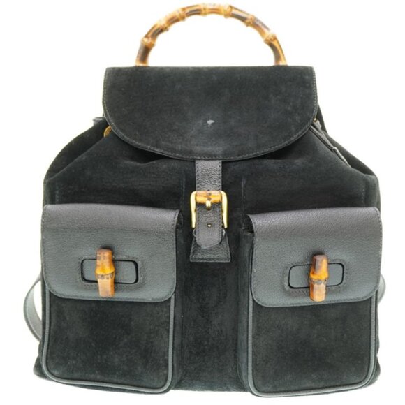 Gucci Handbags - Gucci Bamboo Backpack Daypack Suede Black 0182 Suede Vintage